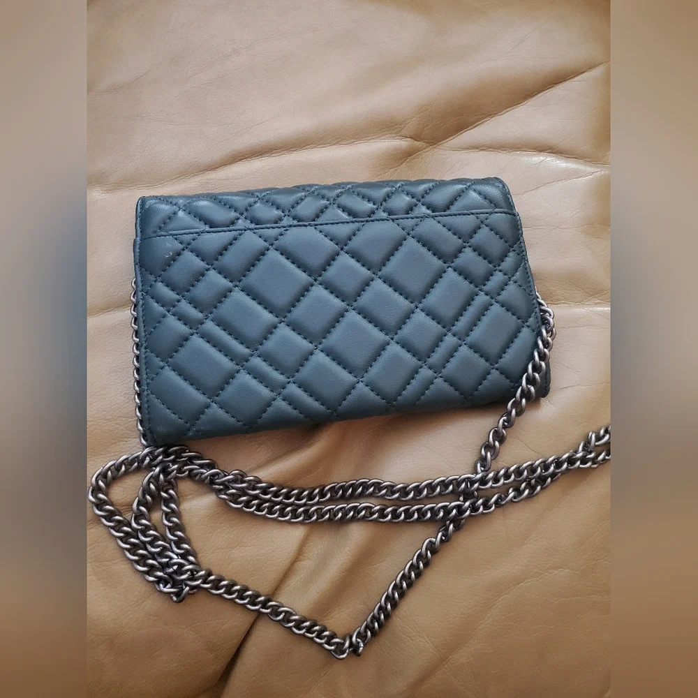 Kurt Geiger Brixton quilted forest green leather chain wallet crossbody lambskin
